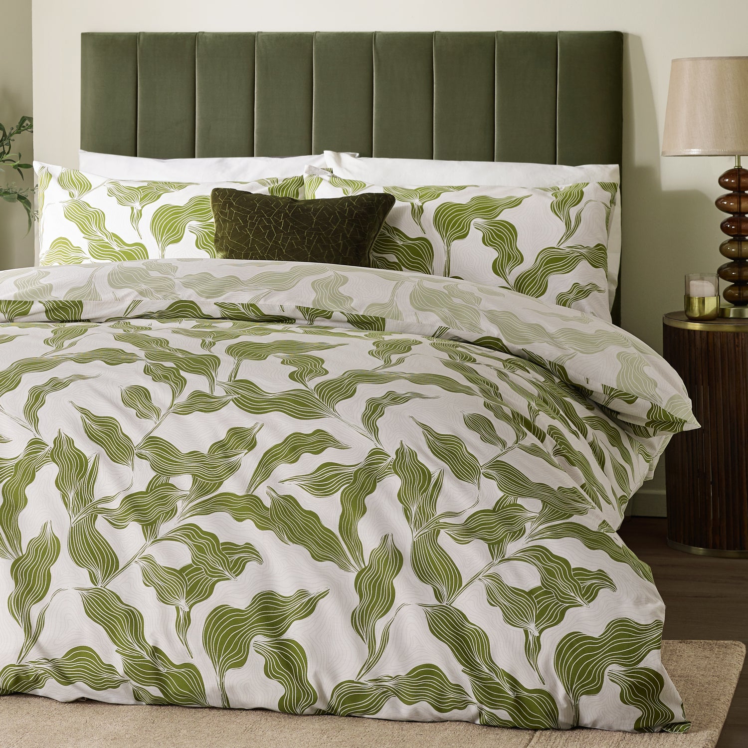 Hoem Lauro Printed Reversible Duvet Cover Bedding Set Olive