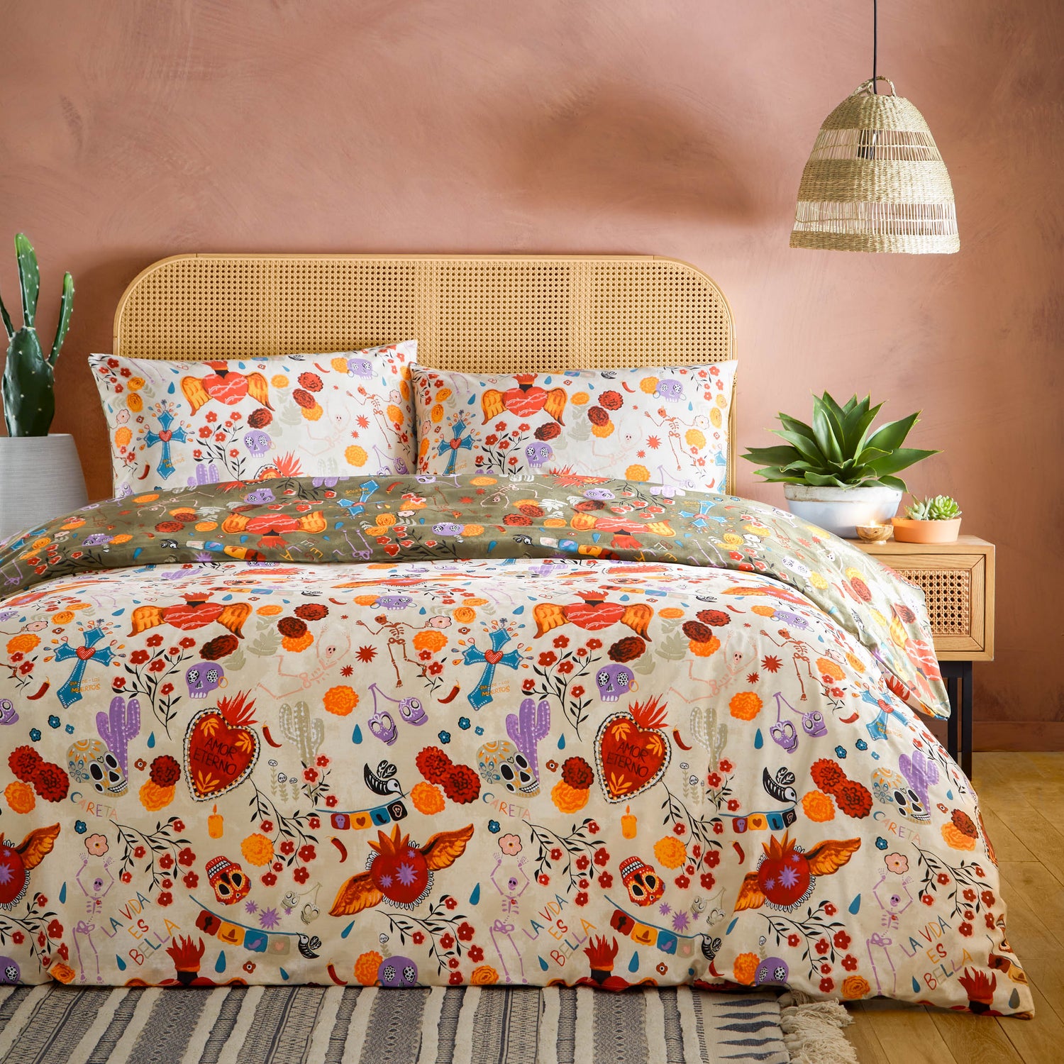 La Vida Festive Reversible Duvet Cover Bedding Set Multi