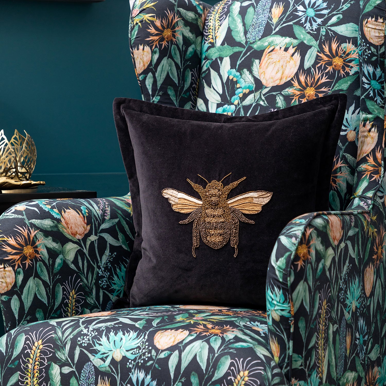 Voyage Maison Layla Embroidered Velvet Feather Filled Cushion 50cm x 50cm Black