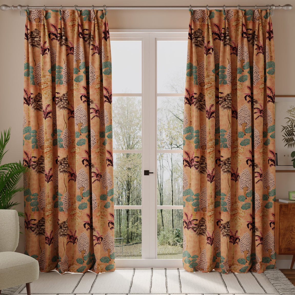 Linda Barker Cloud Tree Velvet Print Fabric Peach