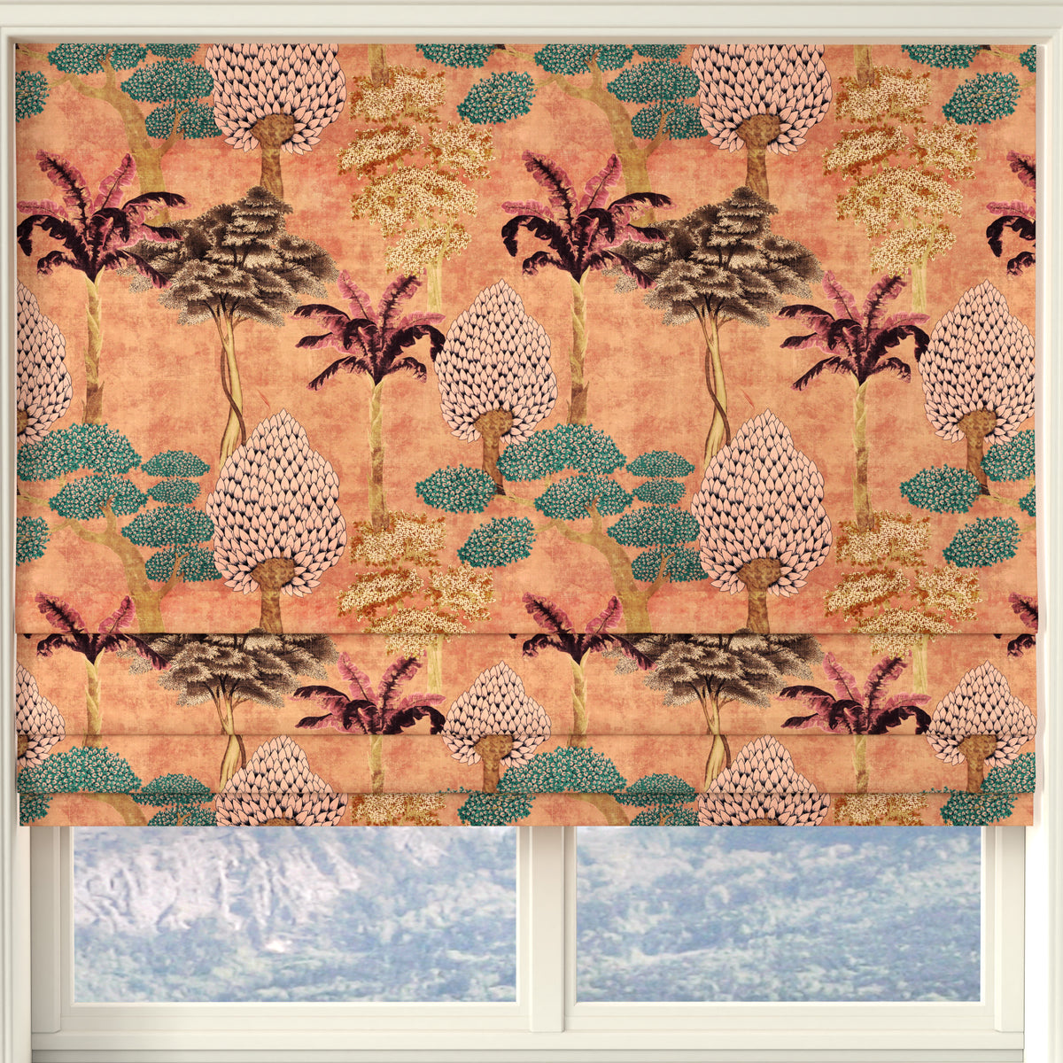 Linda Barker Cloud Tree Velvet Print Made to Measure Roman Blind Peach