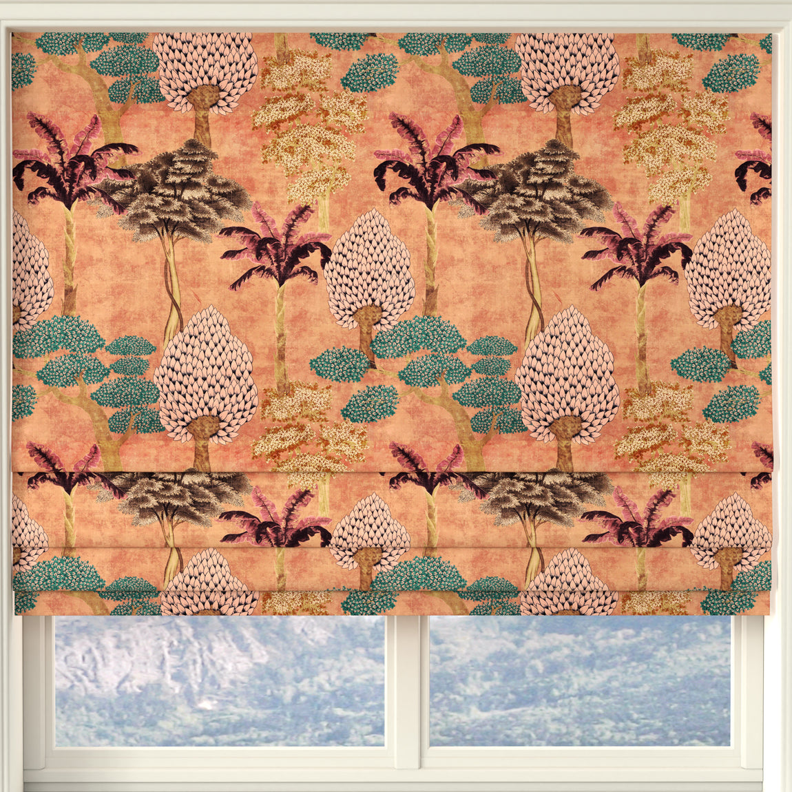 Linda Barker Cloud Tree Velvet Print Made to Measure Roman Blind Peach