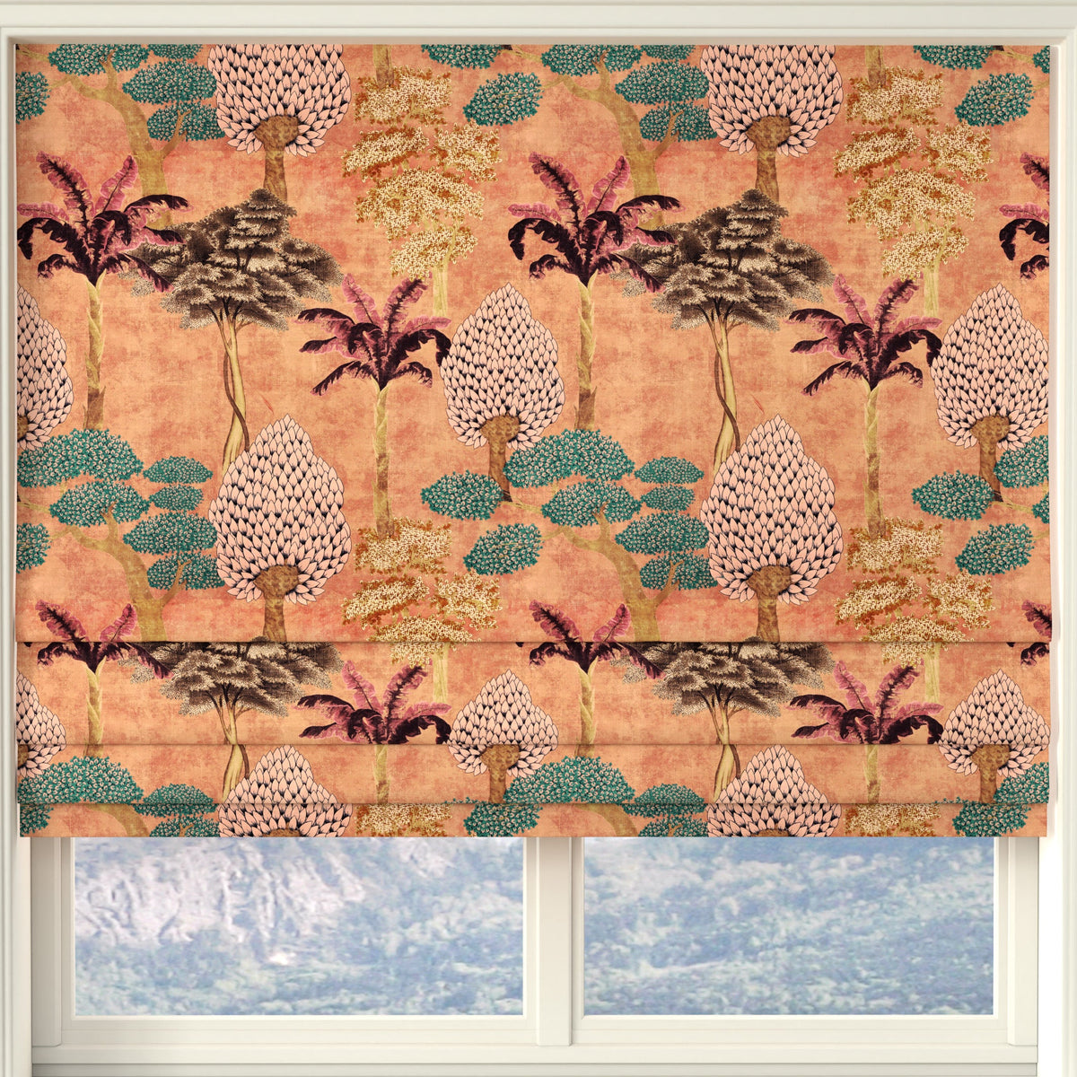 Linda Barker Cloud Tree Velvet Print Fabric Peach