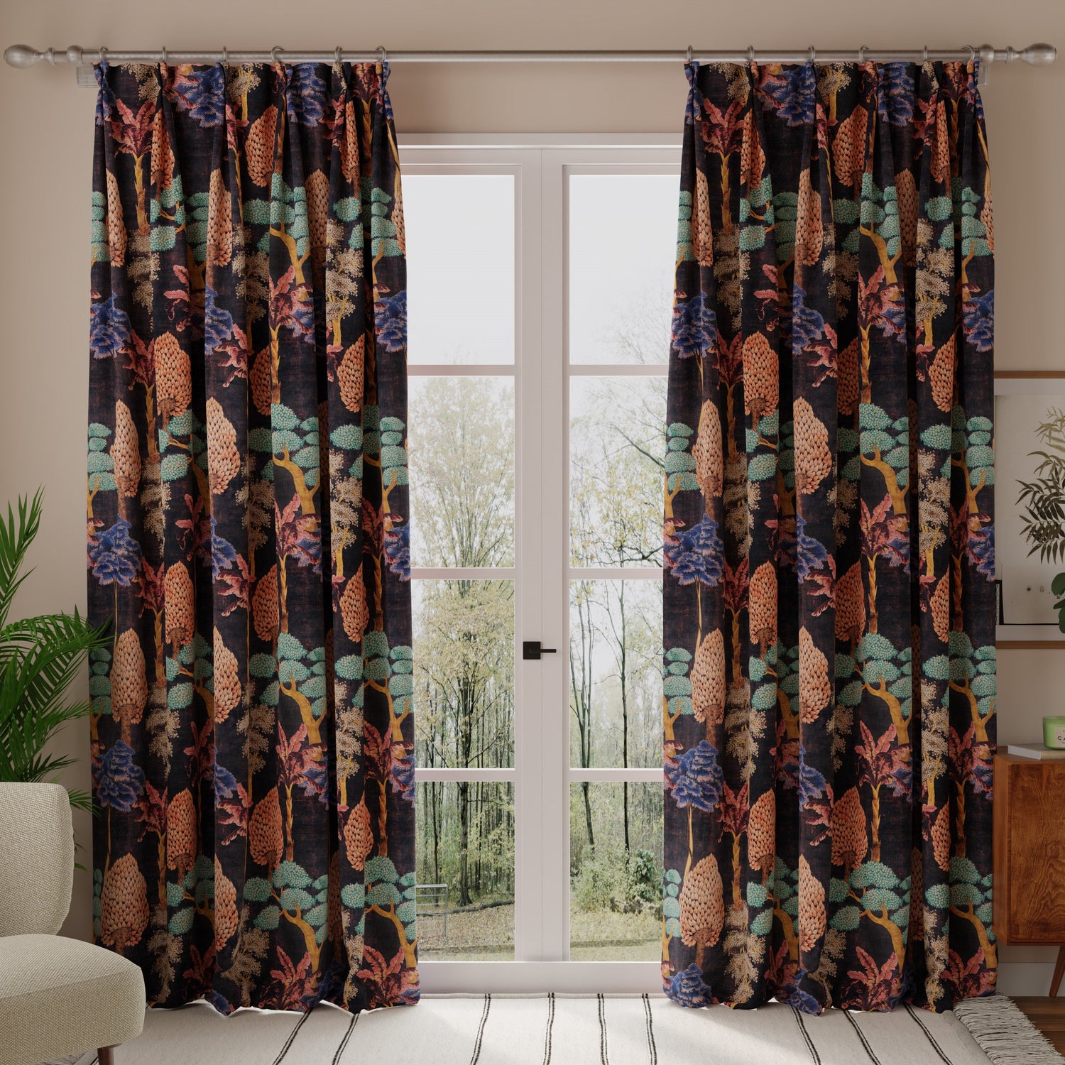 Linda Barker Cloud Tree Velvet Print Fabric Pewter