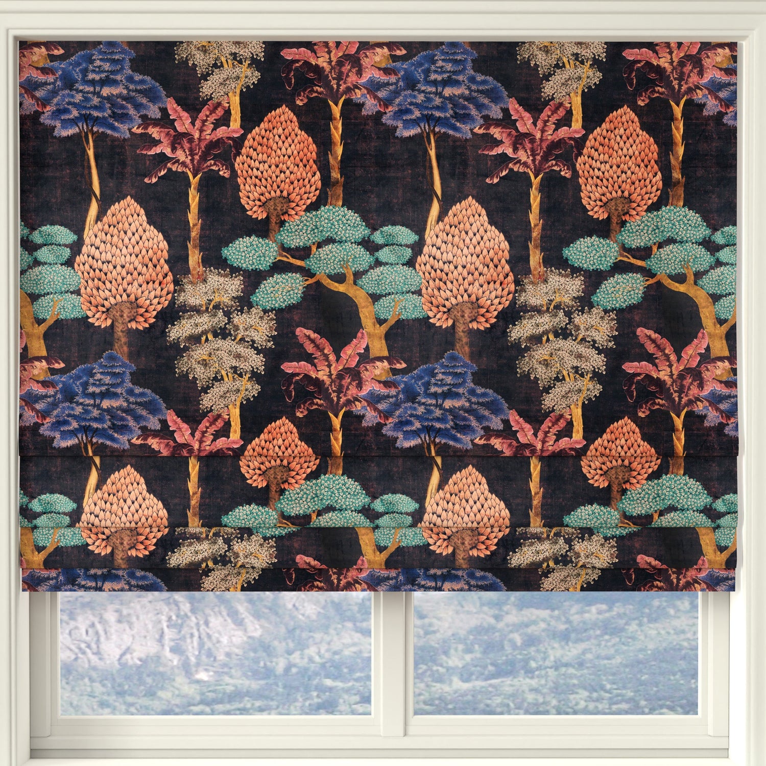 Linda Barker Cloud Tree Velvet Print Fabric Pewter