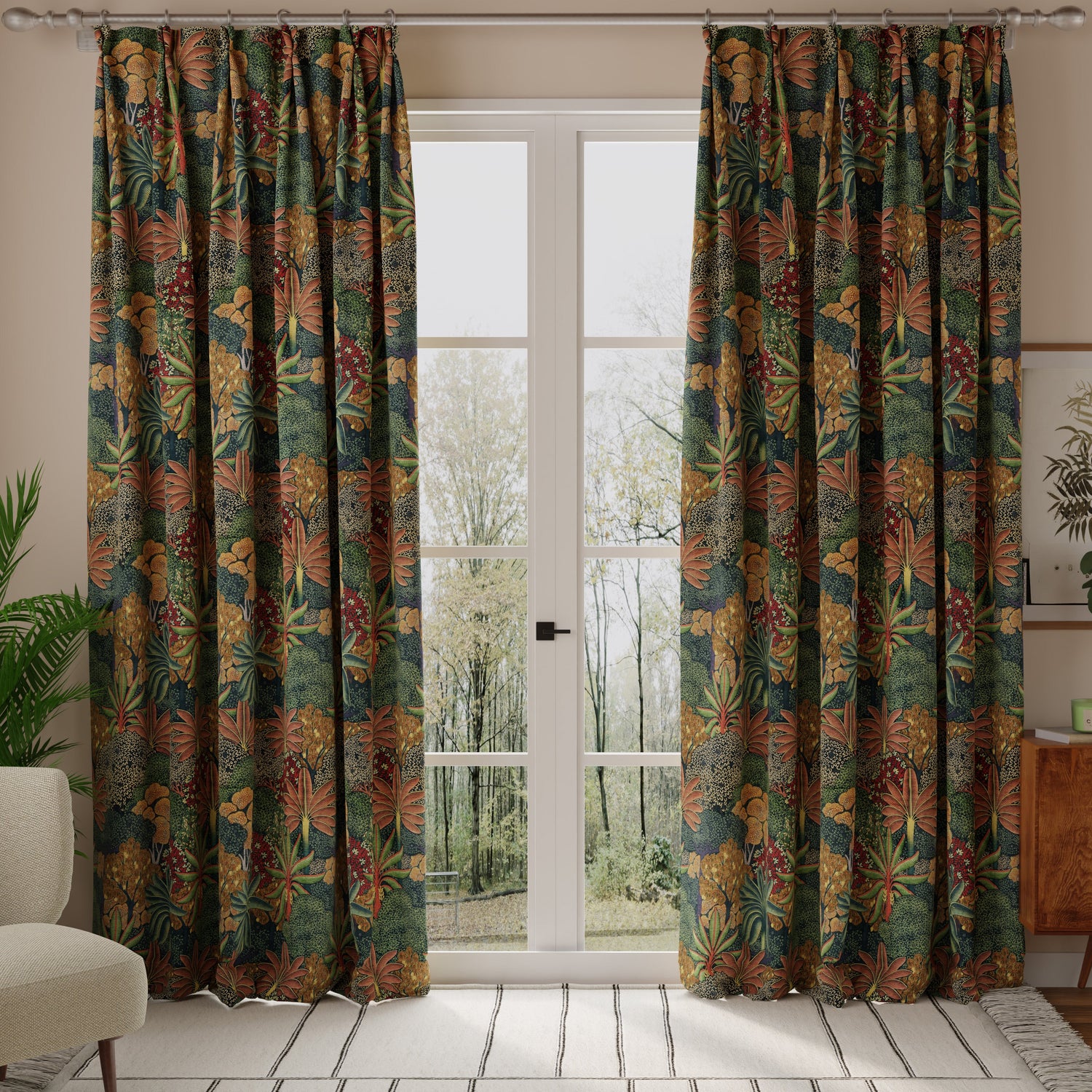 Linda Barker Treasure Garden Velvet Print Fabric Navy
