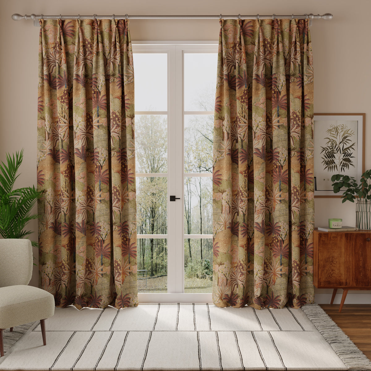 Linda Barker Treasure Garden Velvet Print Made to Measure Curtain Peach