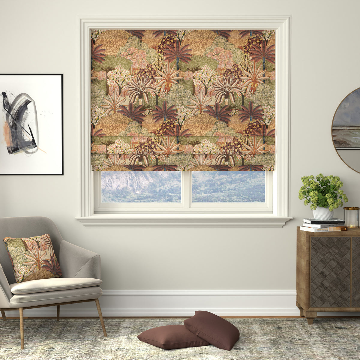 Linda Barker Treasure Garden Velvet Print Made to Measure Roman Blind Peach