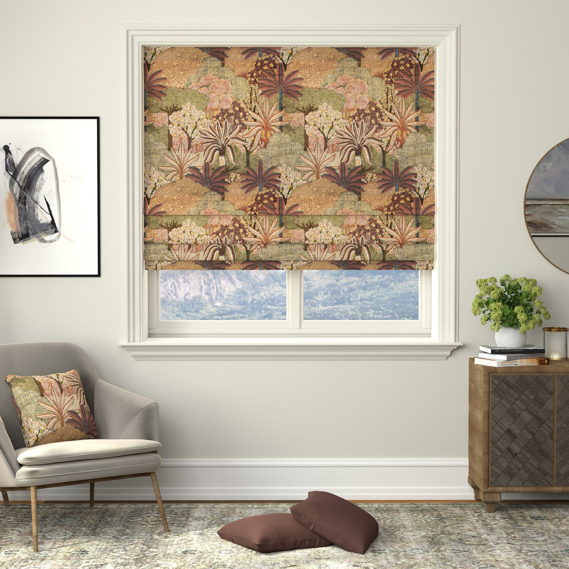 Linda Barker Treasure Garden Velvet Print Made to Measure Roman Blind Peach