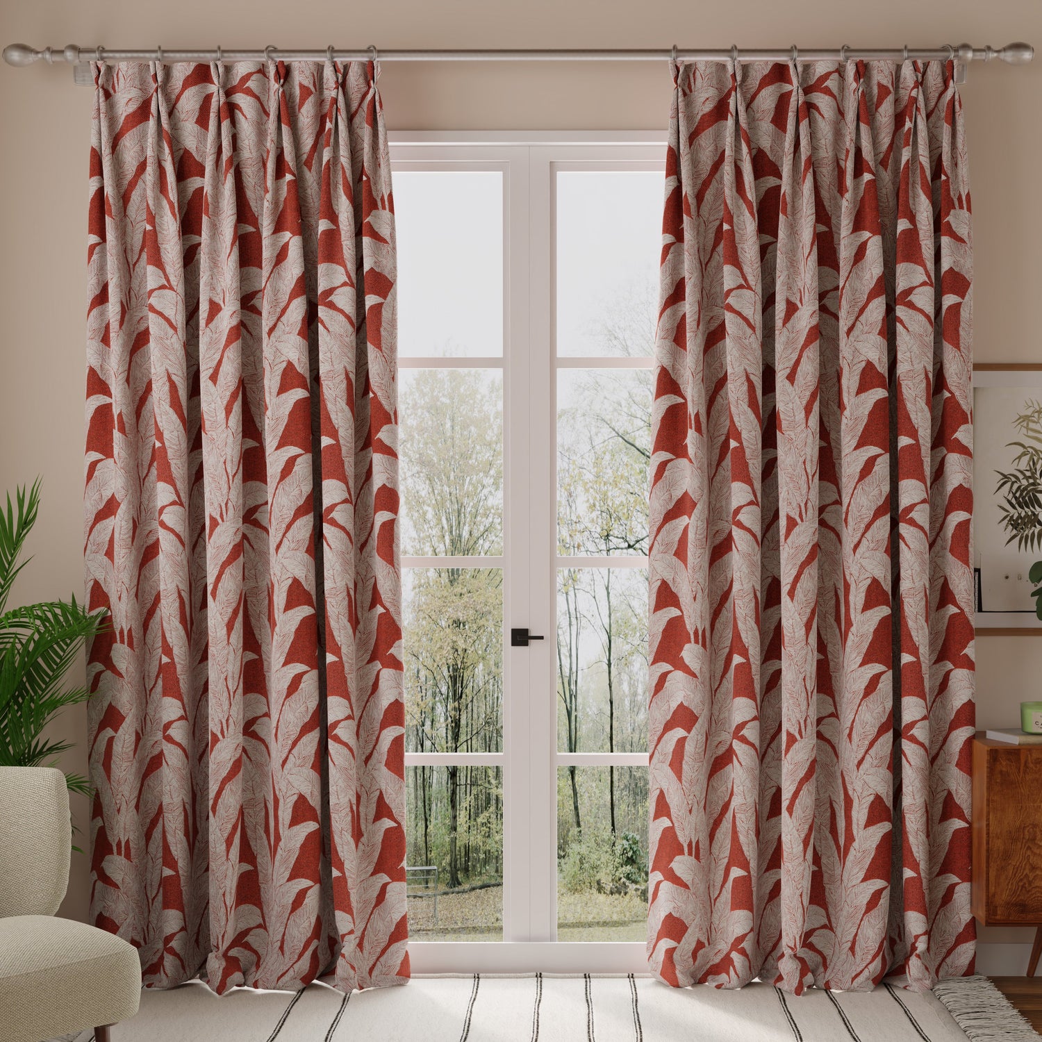 Linda Barker Evergreen Leaf Woven Fabric Burnt Sienna
