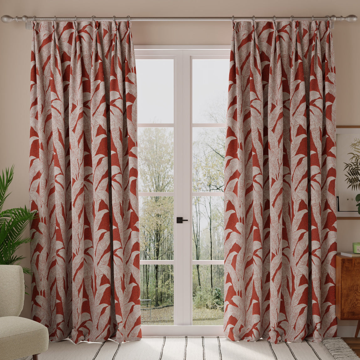 Linda Barker Evergreen Leaf Woven Fabric Burnt Sienna
