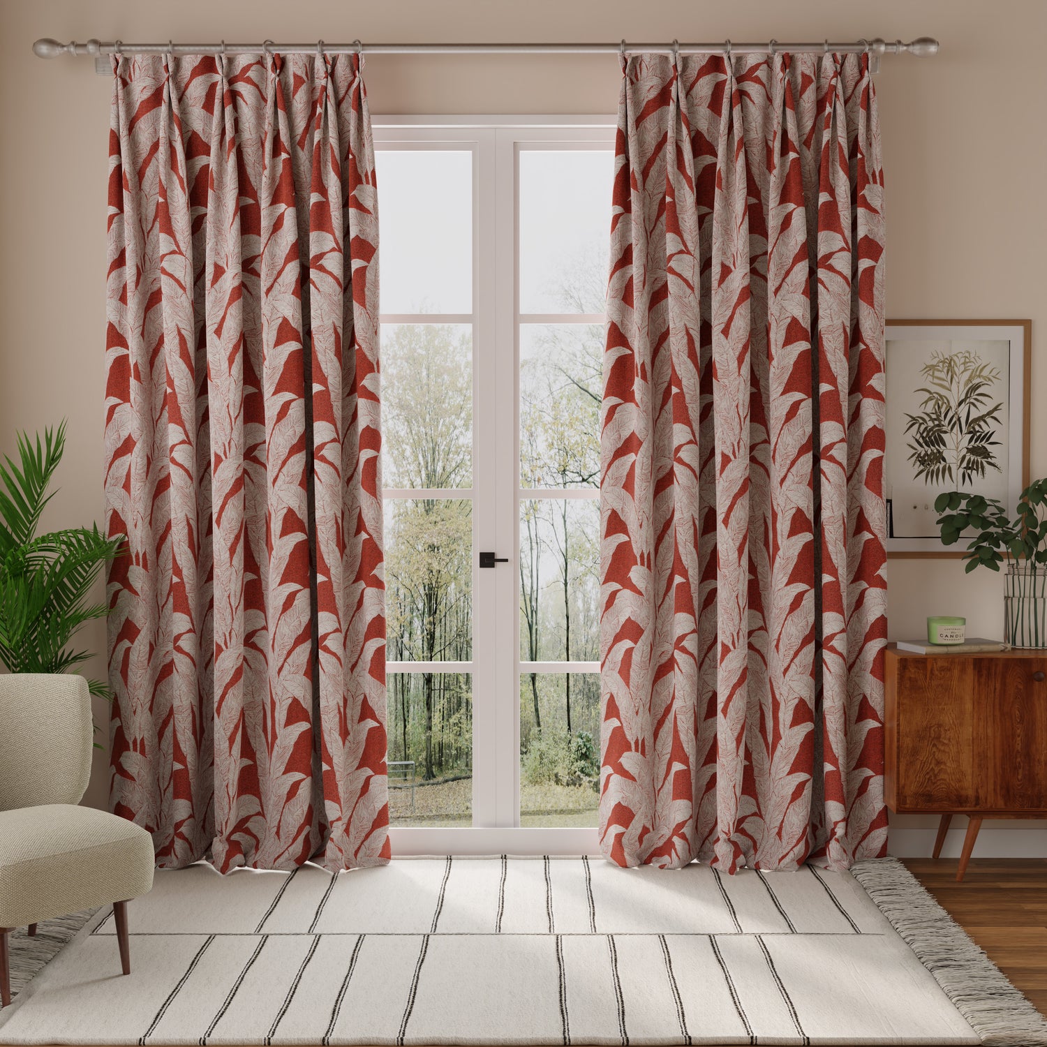 Linda Barker Evergreen Leaf Made to Measure Curtain Burnt Sienna