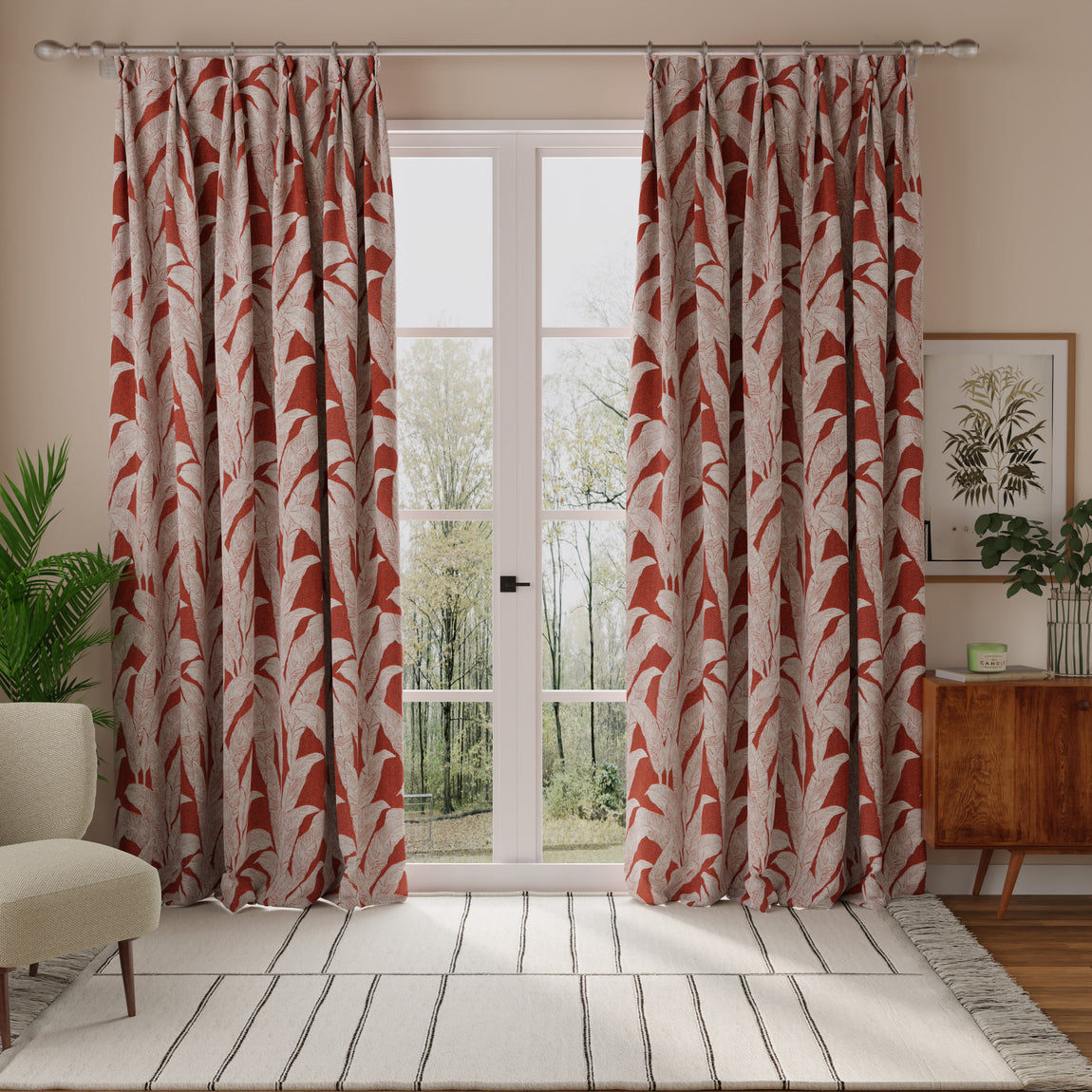 Linda Barker Evergreen Leaf Made to Measure Curtain Burnt Sienna