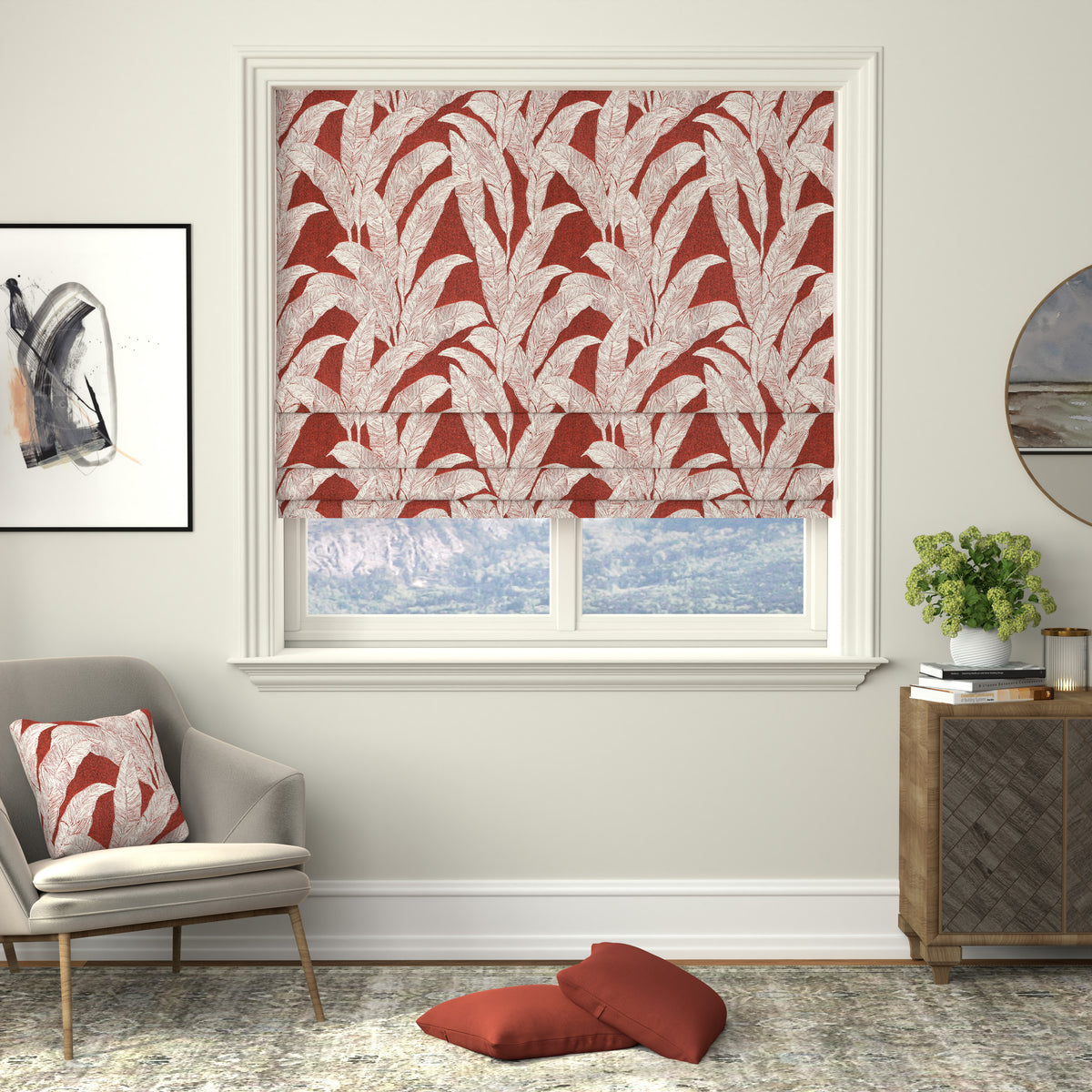 Linda Barker Evergreen Leaf Made to Measure Roman Blind Burnt Sienna