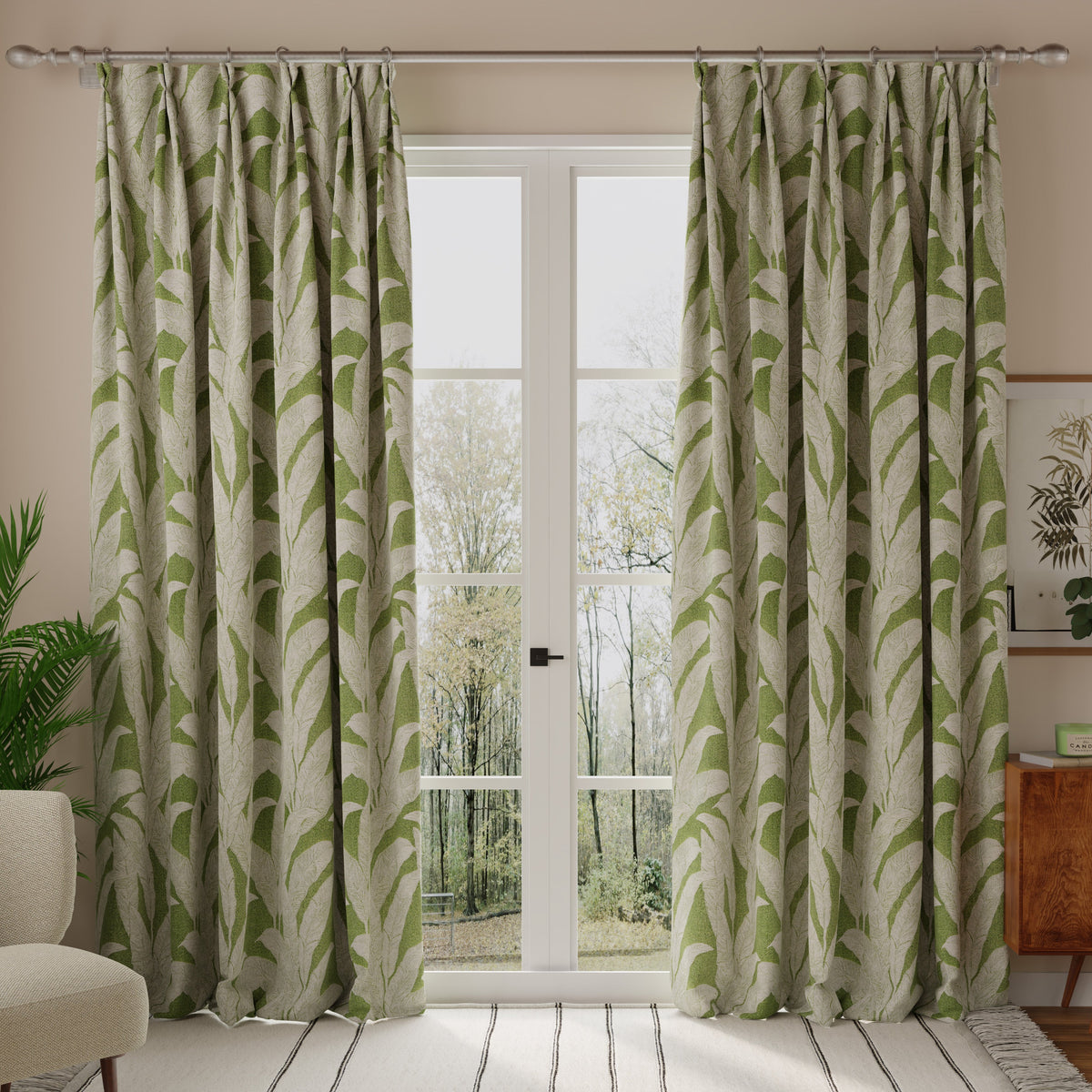 Linda Barker Evergreen Leaf Woven Fabric Green