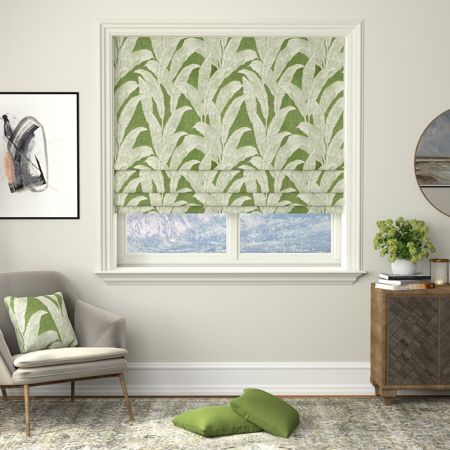 Linda Barker Evergreen Leaf Made to Measure Roman Blind Green