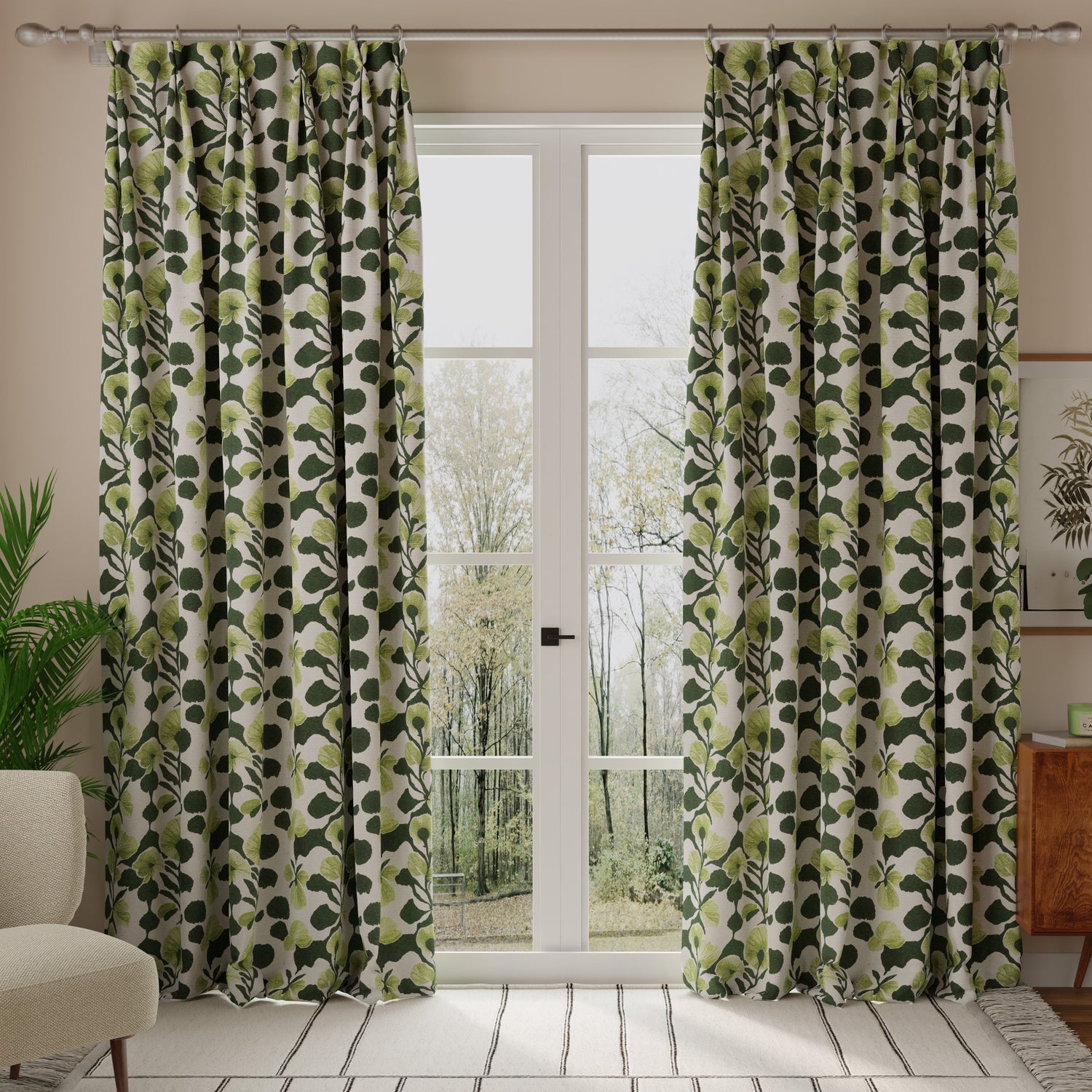 Linda Barker Evergreen Flower Woven Fabric Green