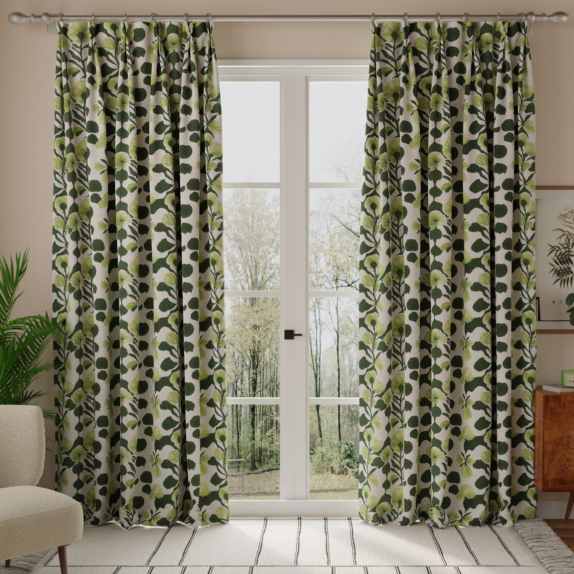 Linda Barker Evergreen Flower Woven Fabric Green