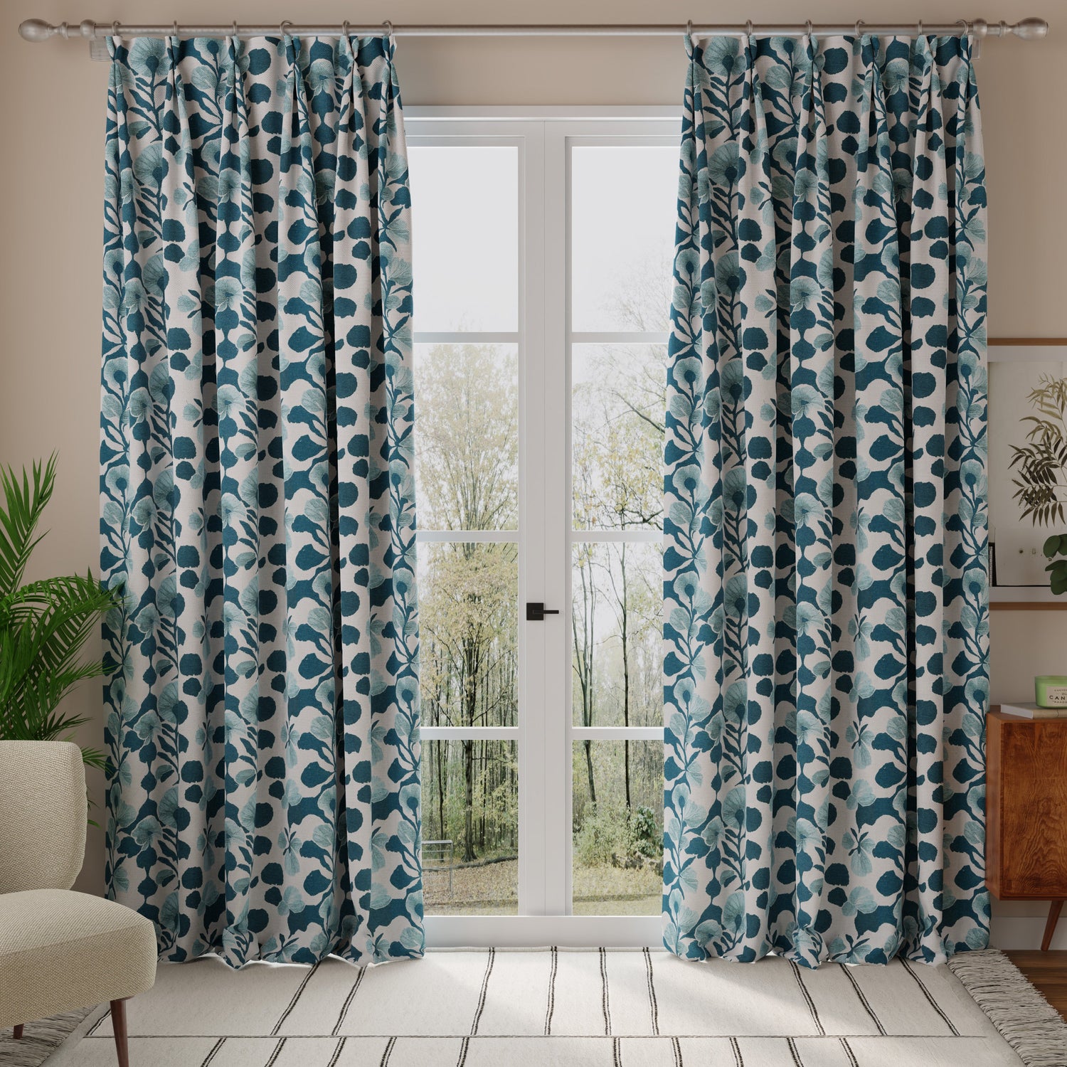 Linda Barker Evergreen Flower Woven Fabric Blue