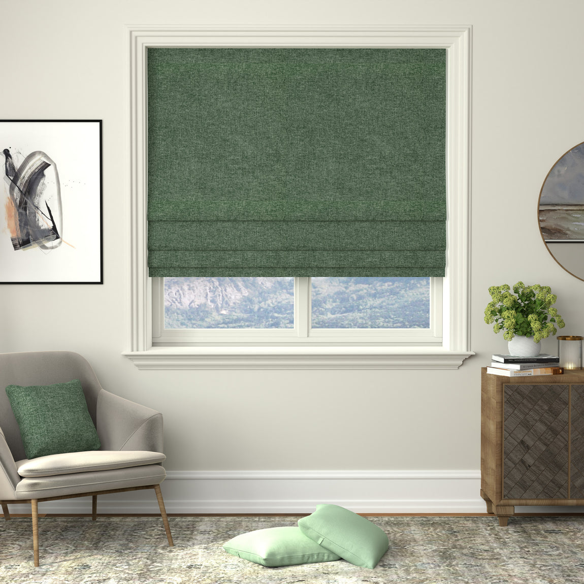 Linda Barker Petal Made to Measure Roman Blind Winter Moss