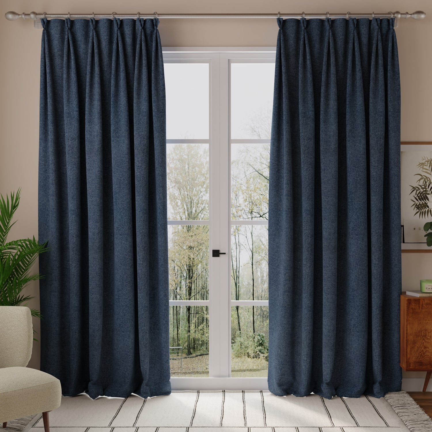 Linda Barker Petal Made to Measure Curtain Deep Blue