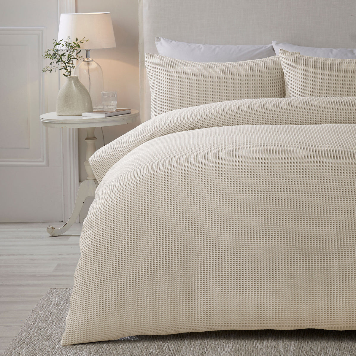 Serene Lindly Textured Waffle Duvet Cover Bedding Set Natural