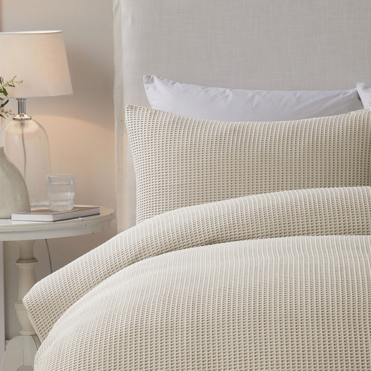 Serene Lindly Textured Waffle Duvet Cover Bedding Set Natural