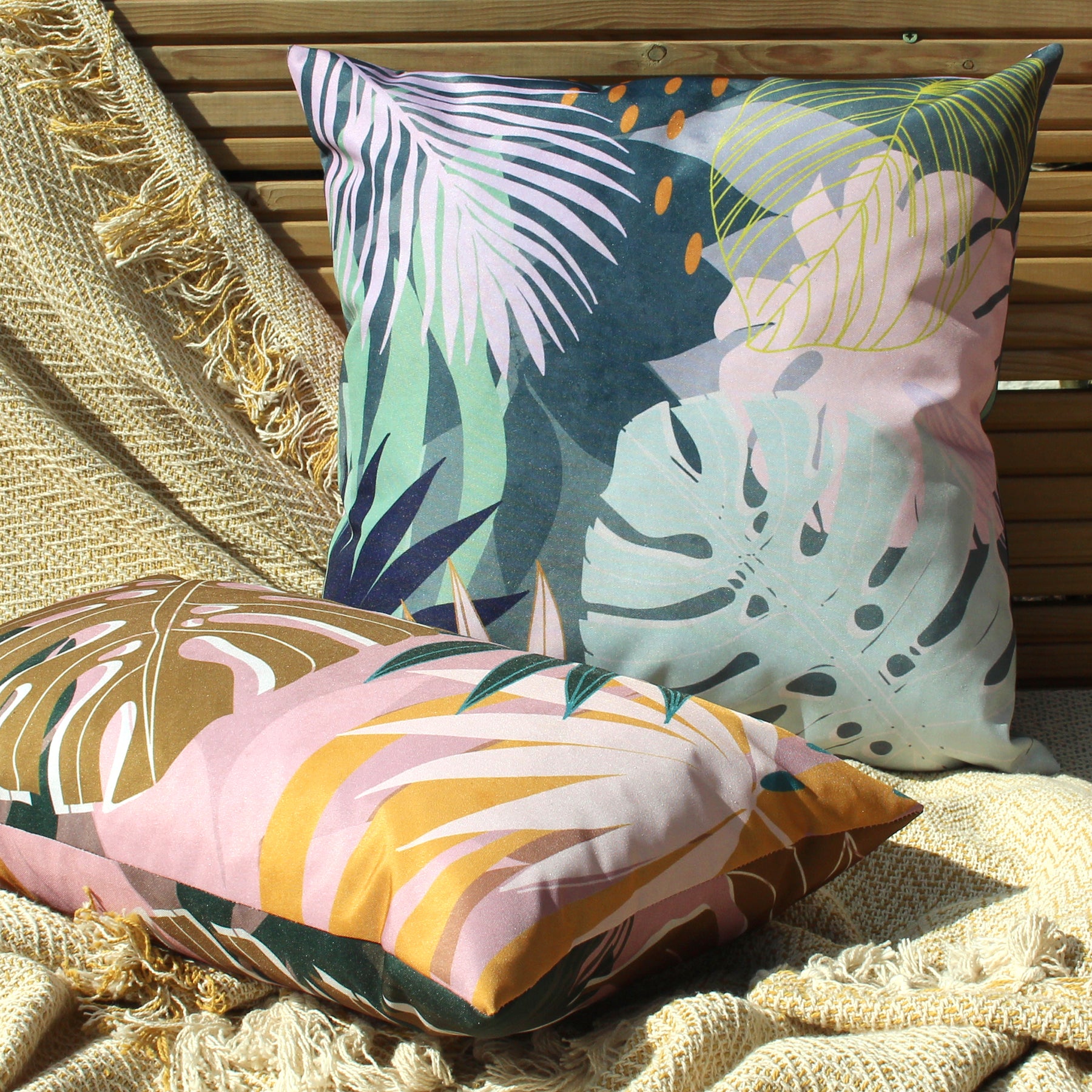Leafy Outdoor Filled Cushion 43cm x 43cm Teal