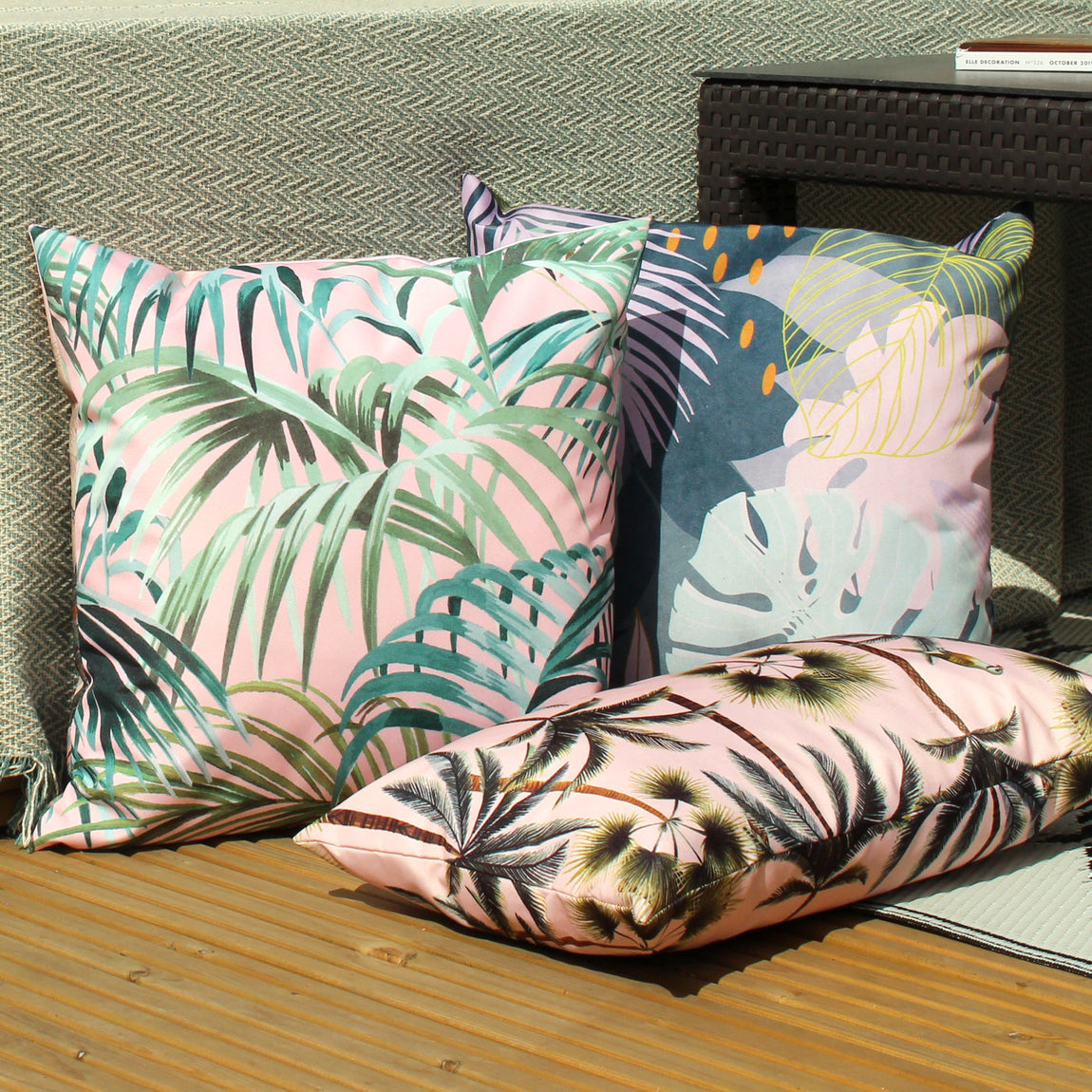 Leafy Outdoor Filled Cushion 43cm x 43cm Teal