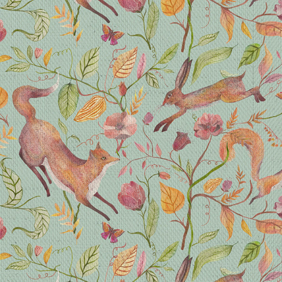 Voyage Maison Leaping Into The Fauna Fabric Duck Egg Blue