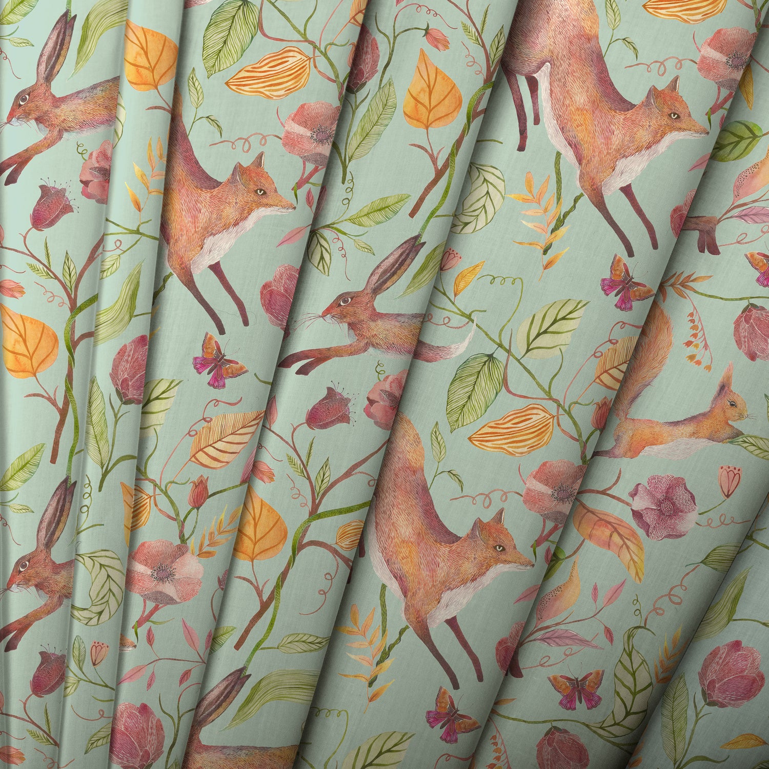 Voyage Maison Leaping Into The Fauna Fabric Duck Egg Blue