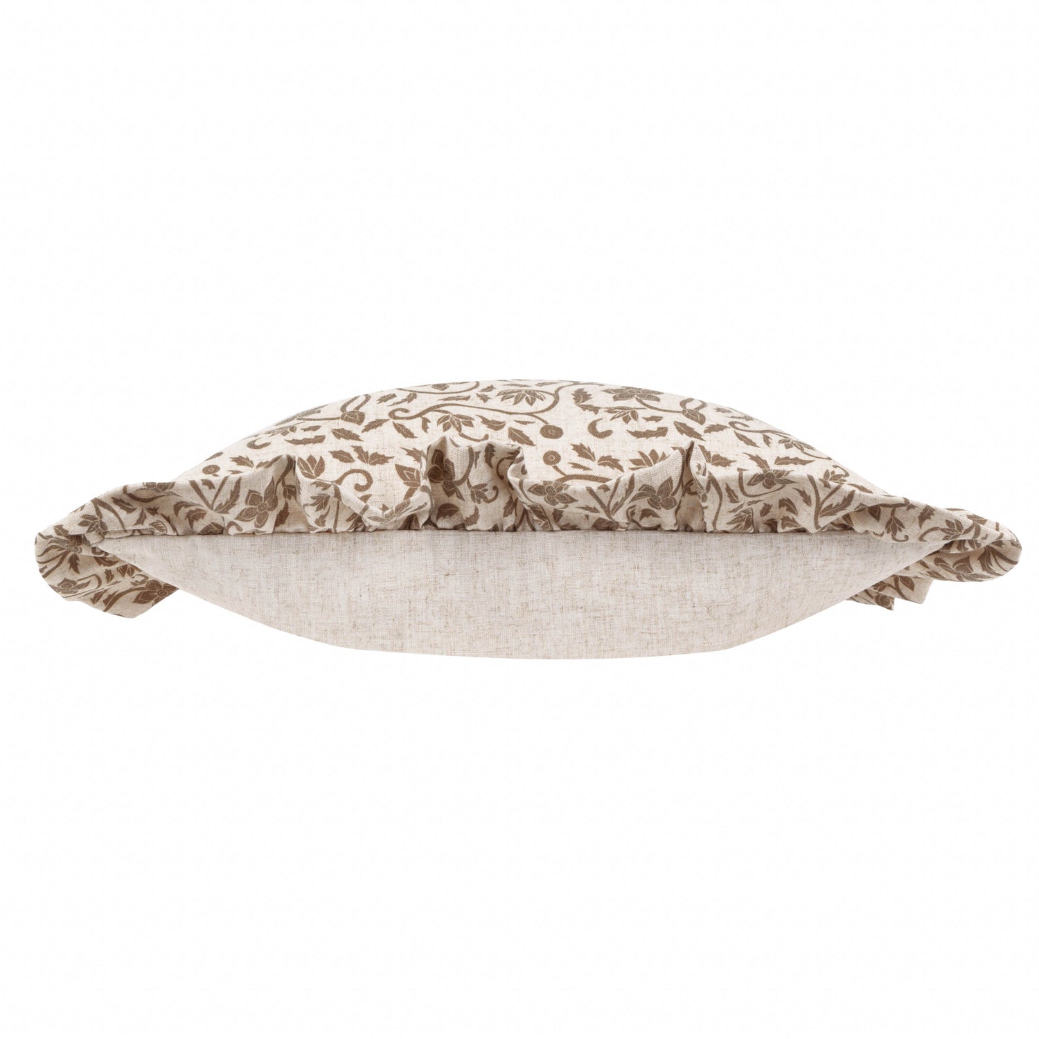 Paoletti Seventy Three Linen Filigree Printed Ruffle 50cm x 50cm Filled Cushion Linen Olive
