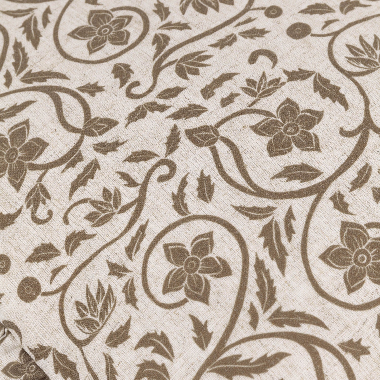 Paoletti Seventy Three Linen Filigree Printed Ruffle 50cm x 50cm Filled Cushion Linen Olive