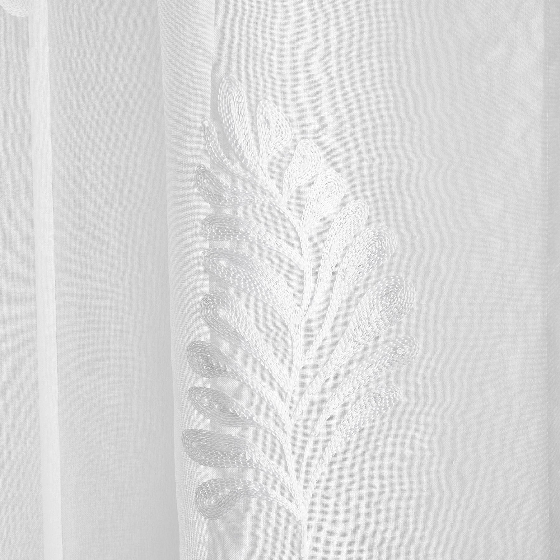 Appletree Leaf Embroidery Slot Top Ready Made Single Voile Panel White