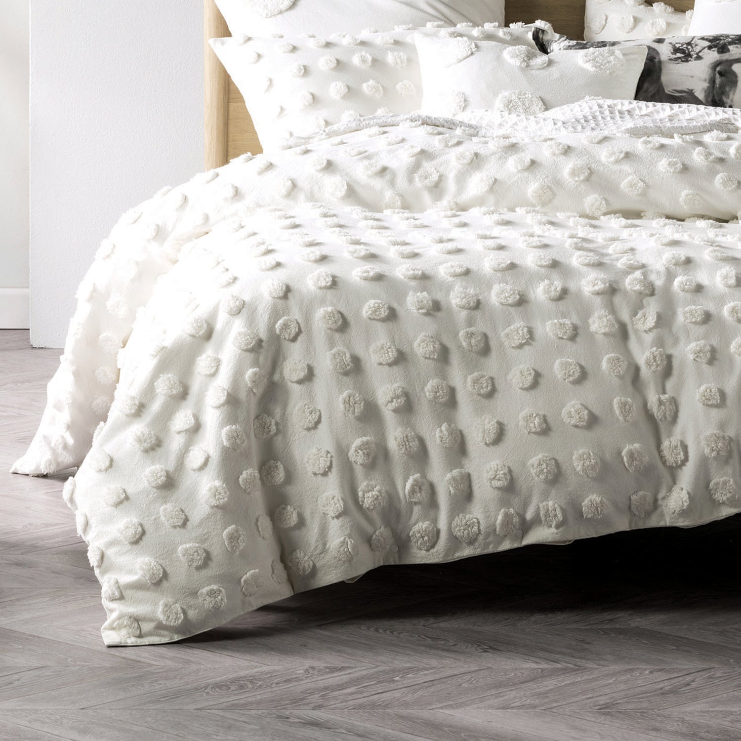 Linen House Haze Tufted Polka Dot Duvet Cover Bedding Set White