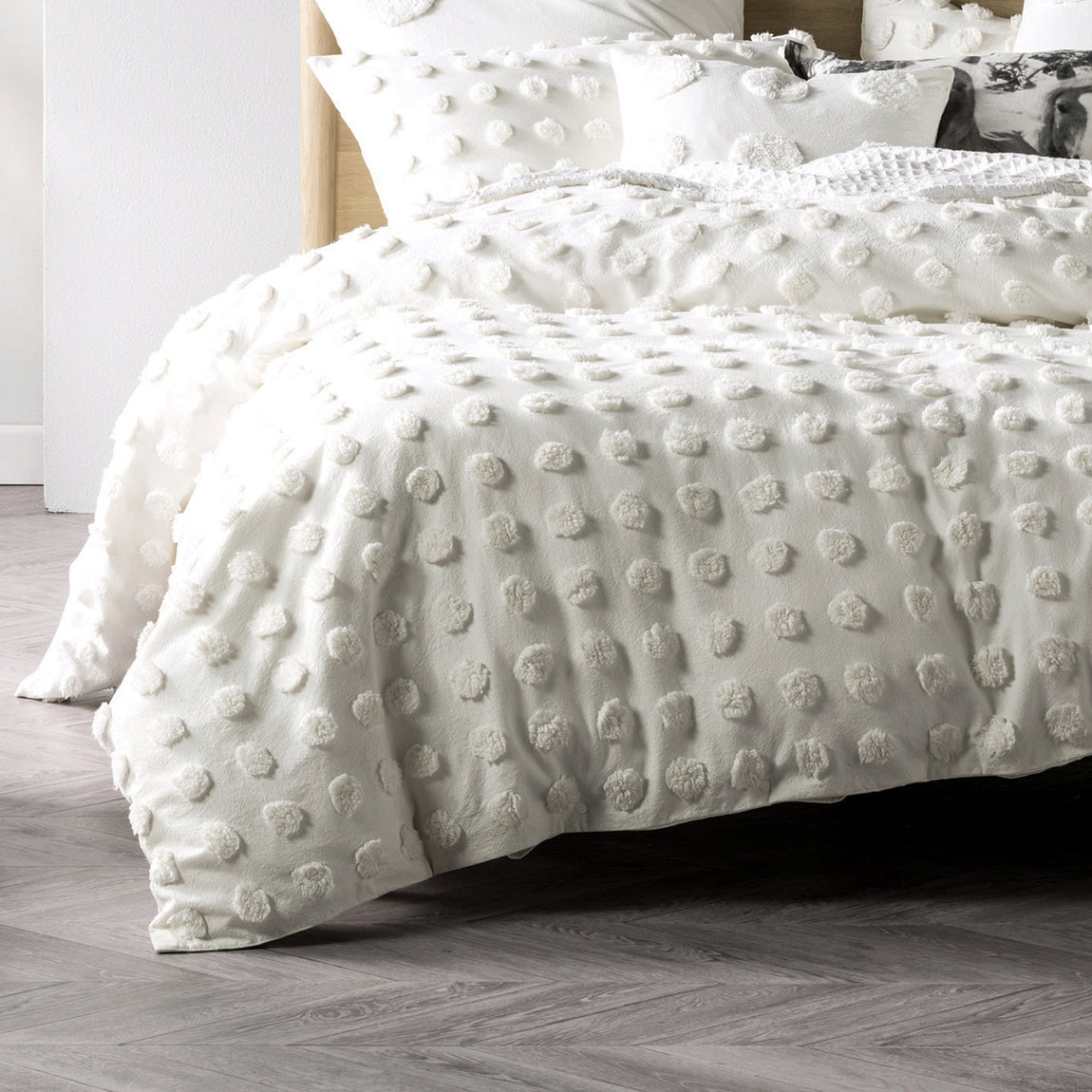 Linen House Haze Tufted Polka Dot Duvet Cover Bedding Set White