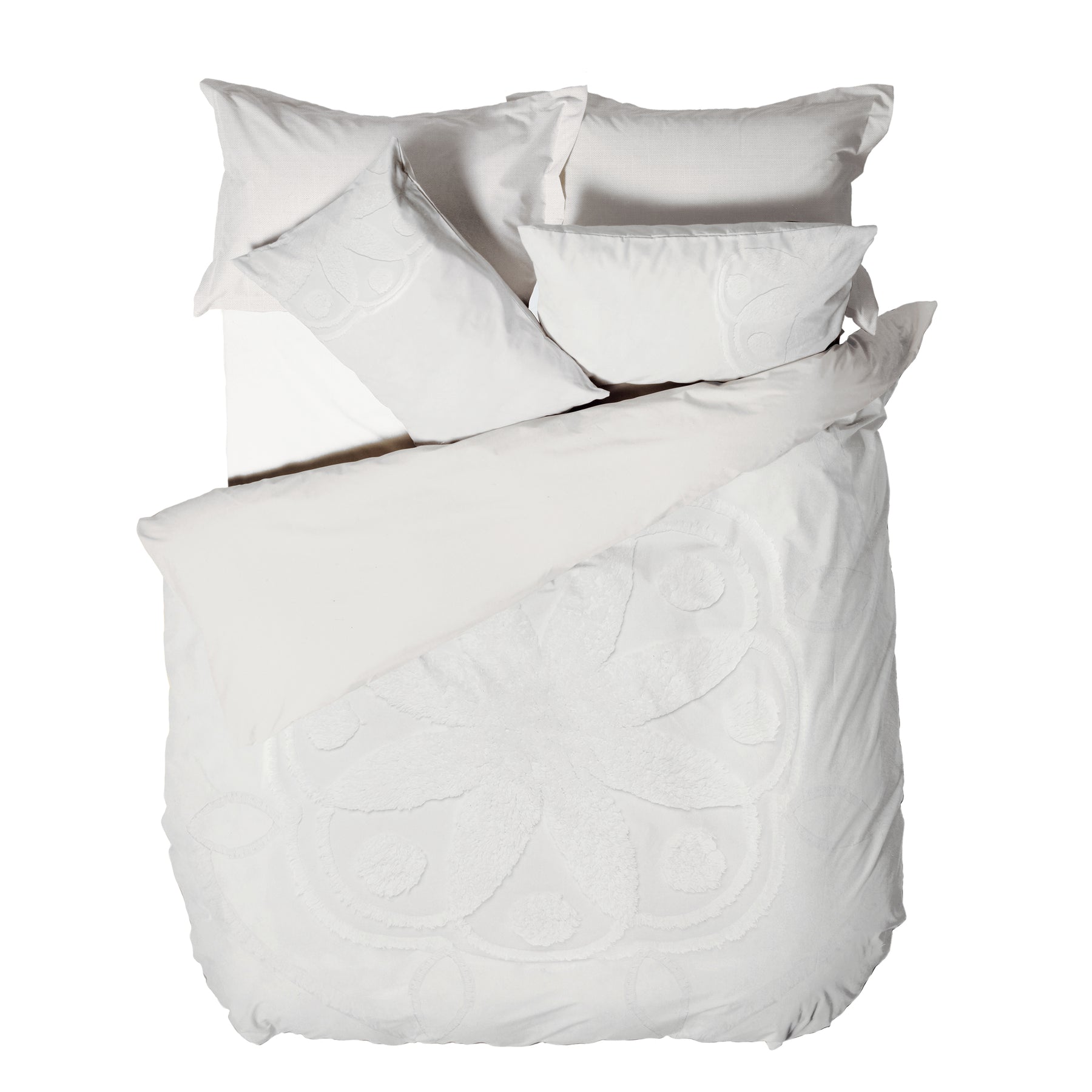 Linen House Manisha Geometric Tufted Duvet Cover Bedding Set White