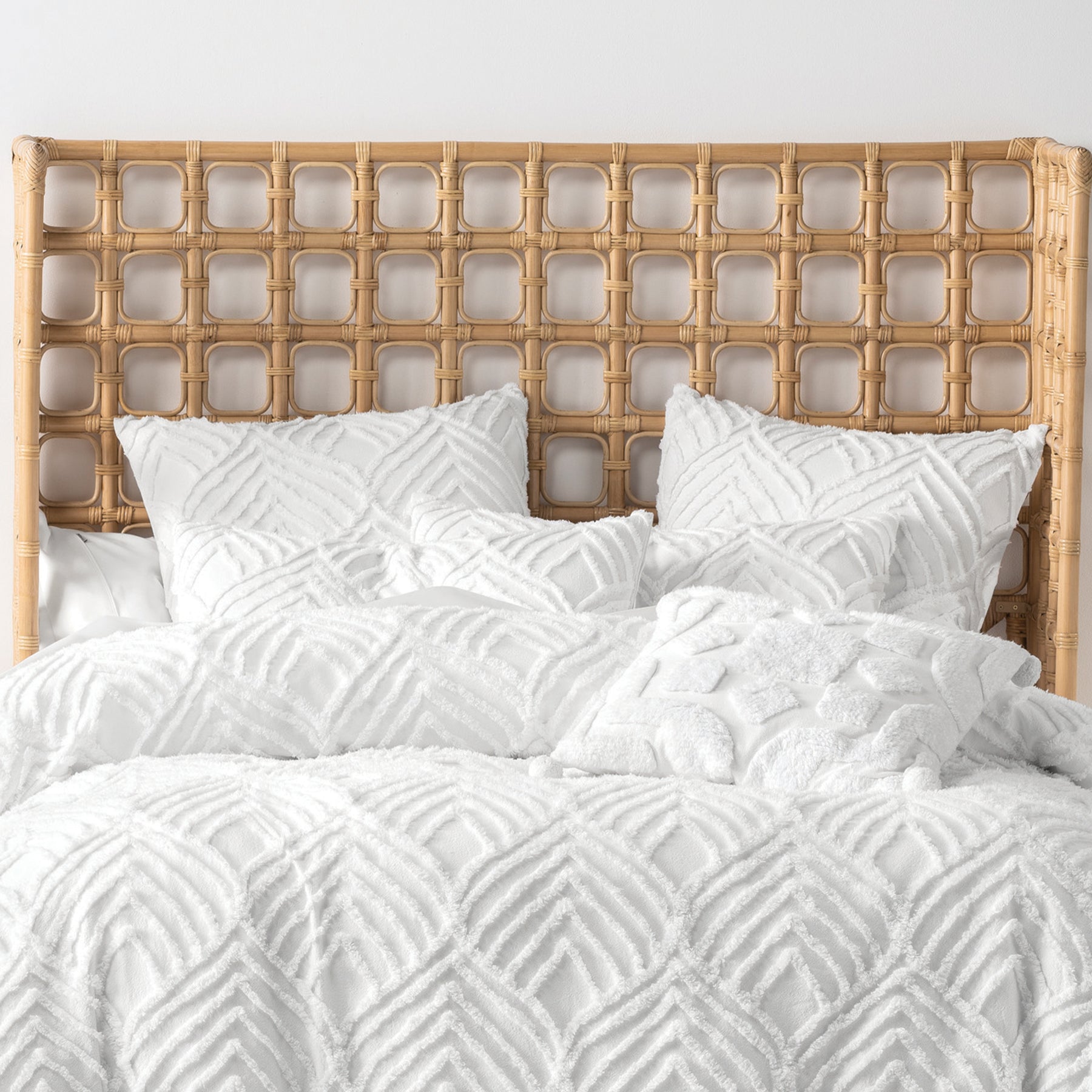 Linen House Palm Springs Geometric Tufted Housewife Pair of Pillowcases White