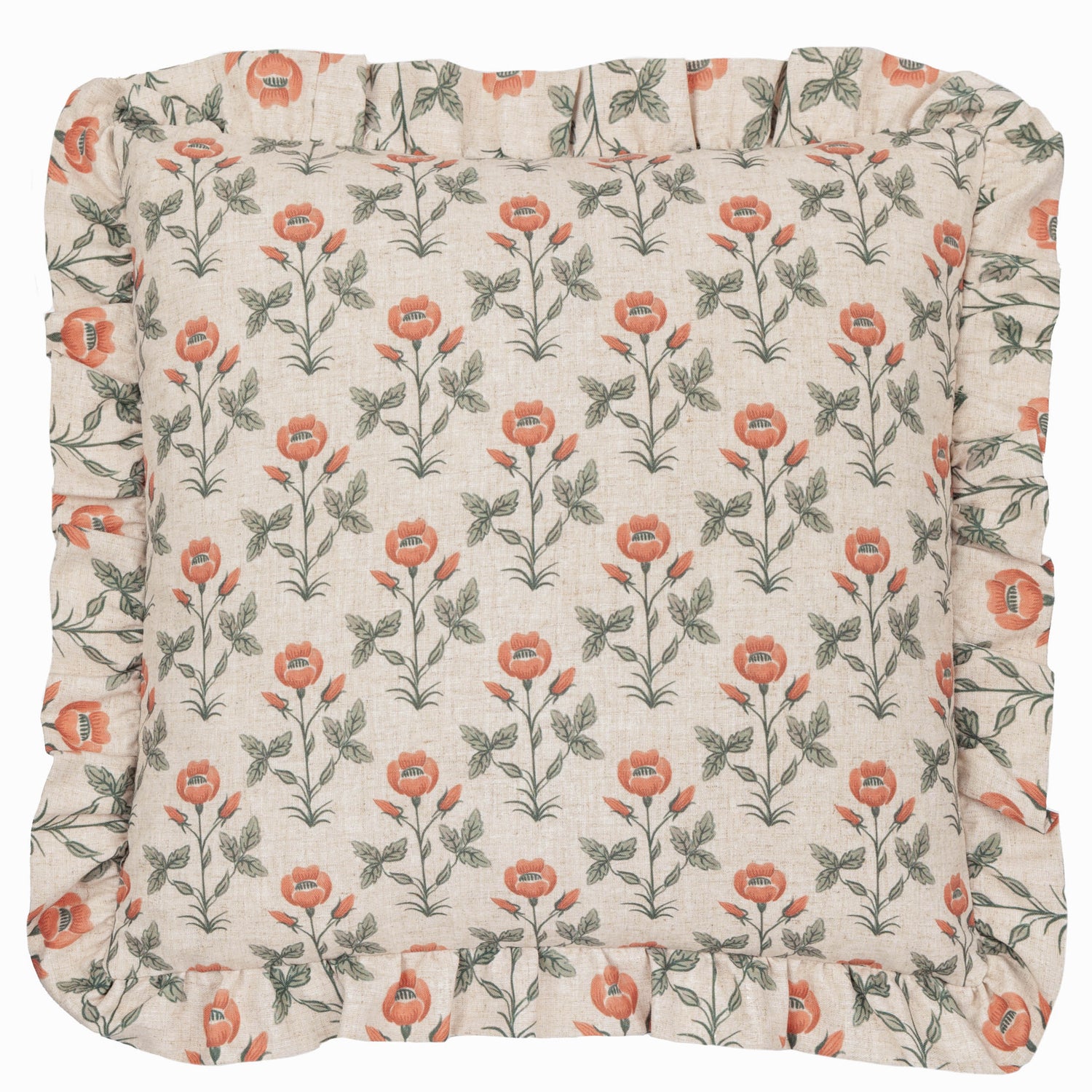 Paoletti Seventy Three Linen Renee Printed Ruffle 50cm x 50cm Filled Cushion Multi