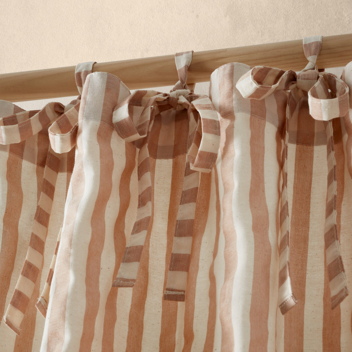 Pineapple Elephant Zanzibar Yarn Dyed Stripe Tie Top Panel Ready Made Single Voile Curtain Clay