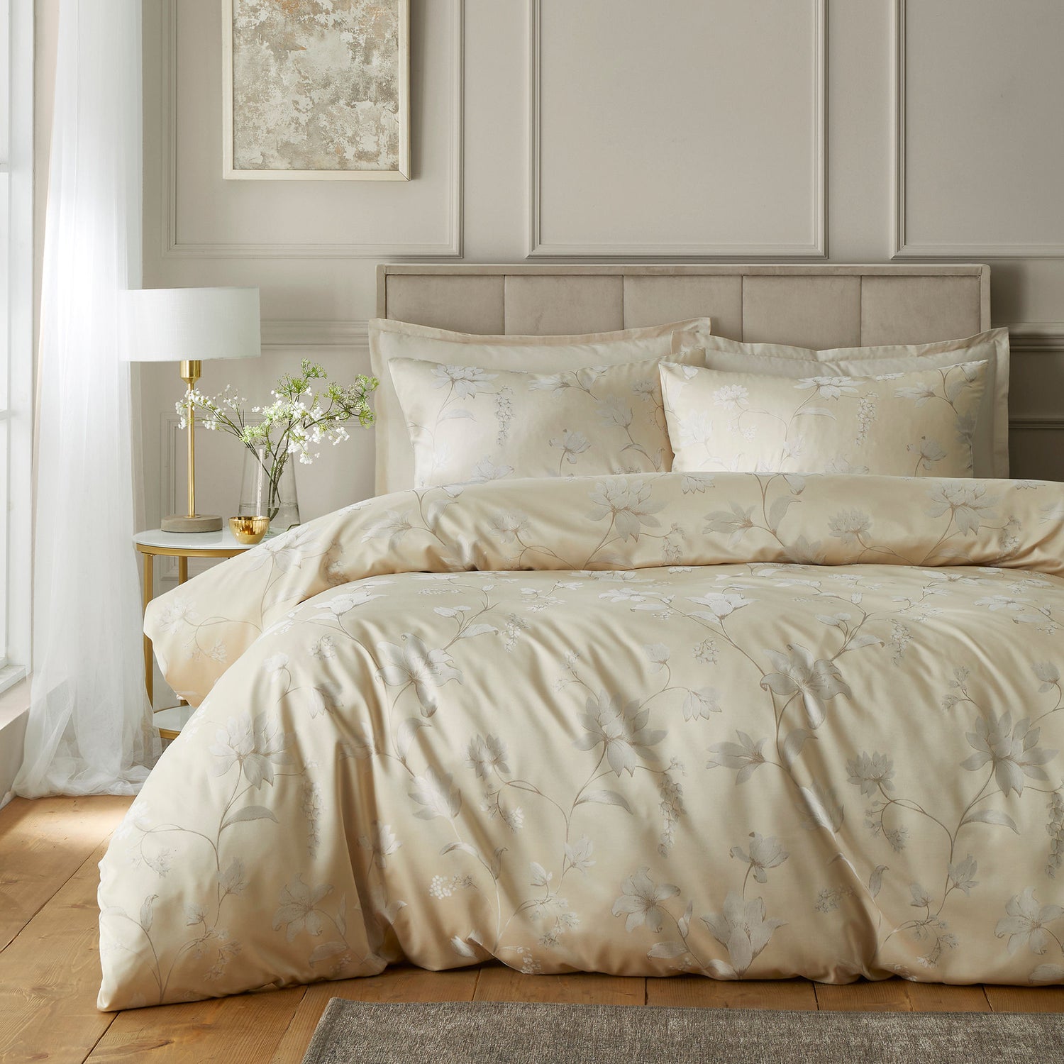 Soiree Lilly Floral Jacquard Duvet Cover Bedding Set Champagne