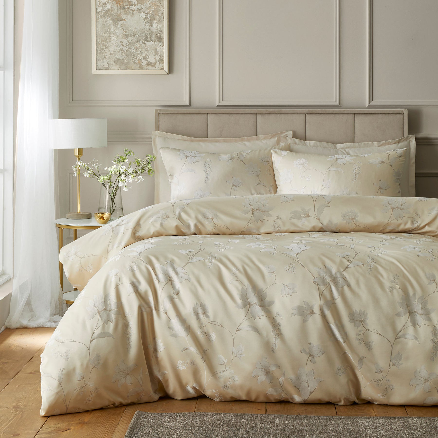 Soiree Lilly Floral Jacquard Duvet Cover Bedding Set Champagne