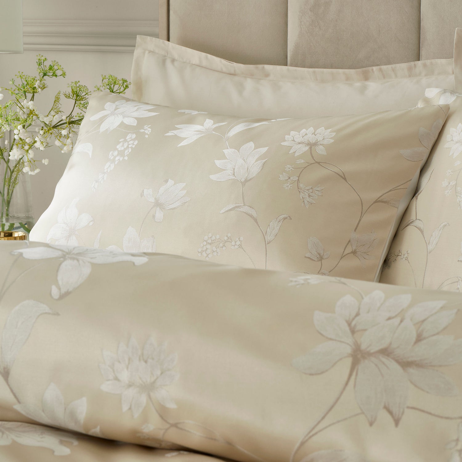 Soiree Lilly Floral Jacquard Duvet Cover Bedding Set Champagne