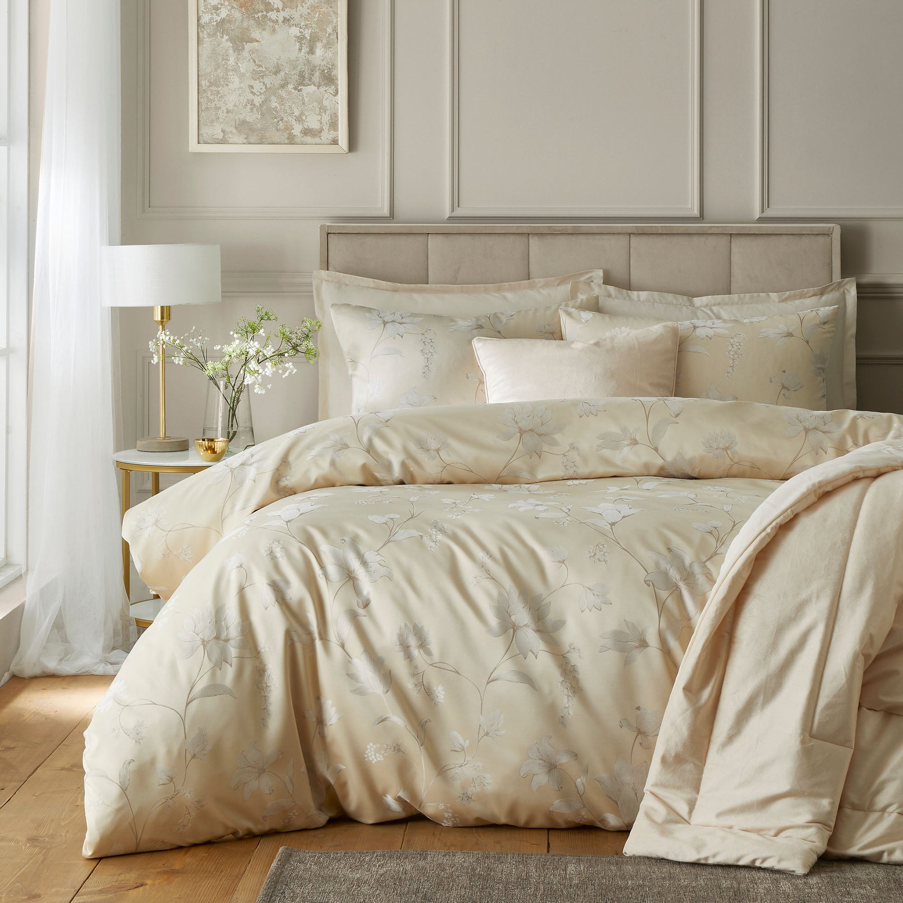 Soiree Lilly Floral Jacquard Duvet Cover Bedding Set Champagne