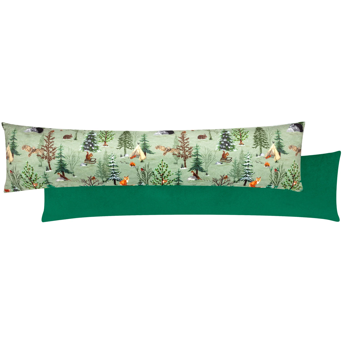 Lodge Wood Velvet 90cm x 20cm Draught Excluder Green