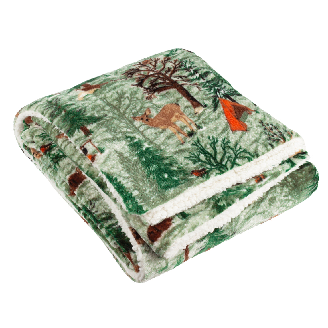 Lodge Wood Sherpa Fleece 130cm x 150cm Throw Oak Green