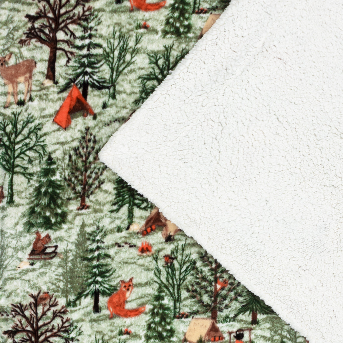 Lodge Wood Sherpa Fleece 130cm x 150cm Throw Oak Green