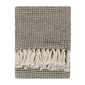 Lorne Waffle Fringed Throw 150cm x 200cm Lichen