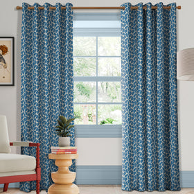 Land & Shore Oak Leaf Made To Measure Curtains Leaf Blue