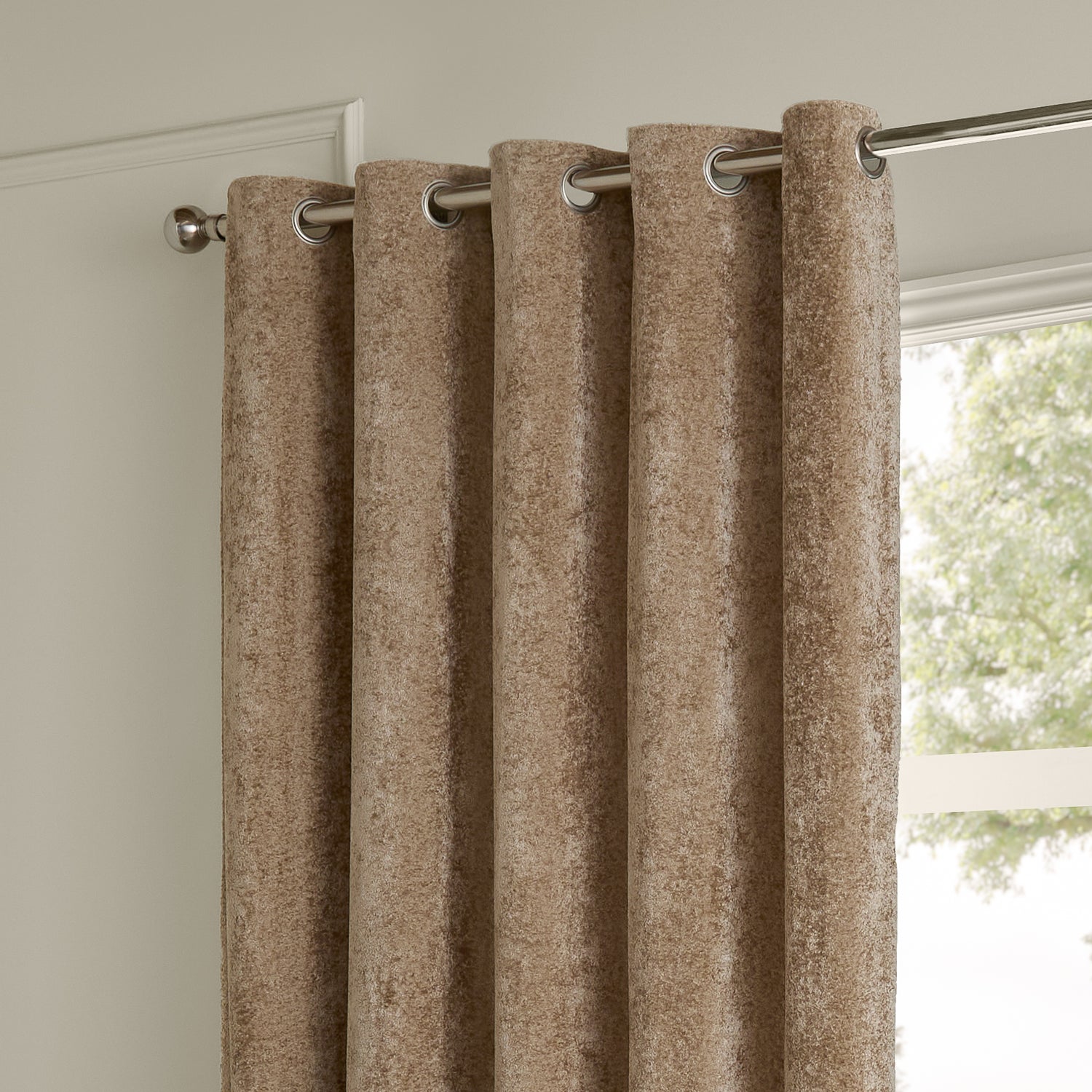 Paoletti Lustre Velvet Ready Made Eyelet Curtains Champagne